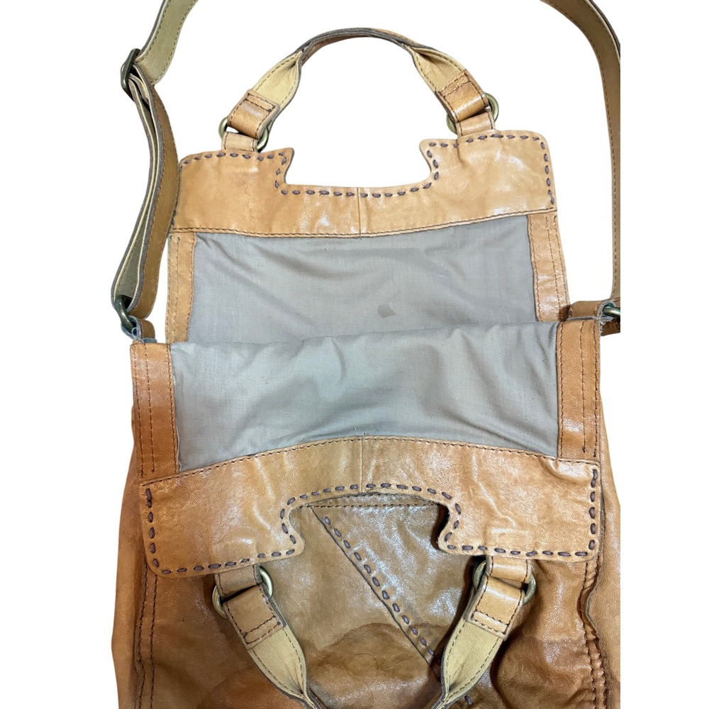 Lucky Brand Abbey Road Lamb Leather Whipstitch Crossbody Messenger Bag Tan Boho - Picture 8 of 16
